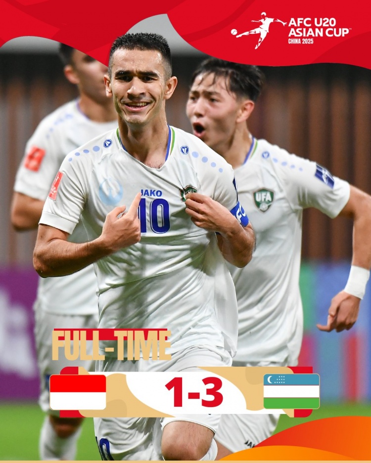  烏茲別克斯坦U20隊(duì)3-1印尼U20隊(duì)兩連勝晉級(jí)8強(qiáng)，印尼U20隊(duì)出局
