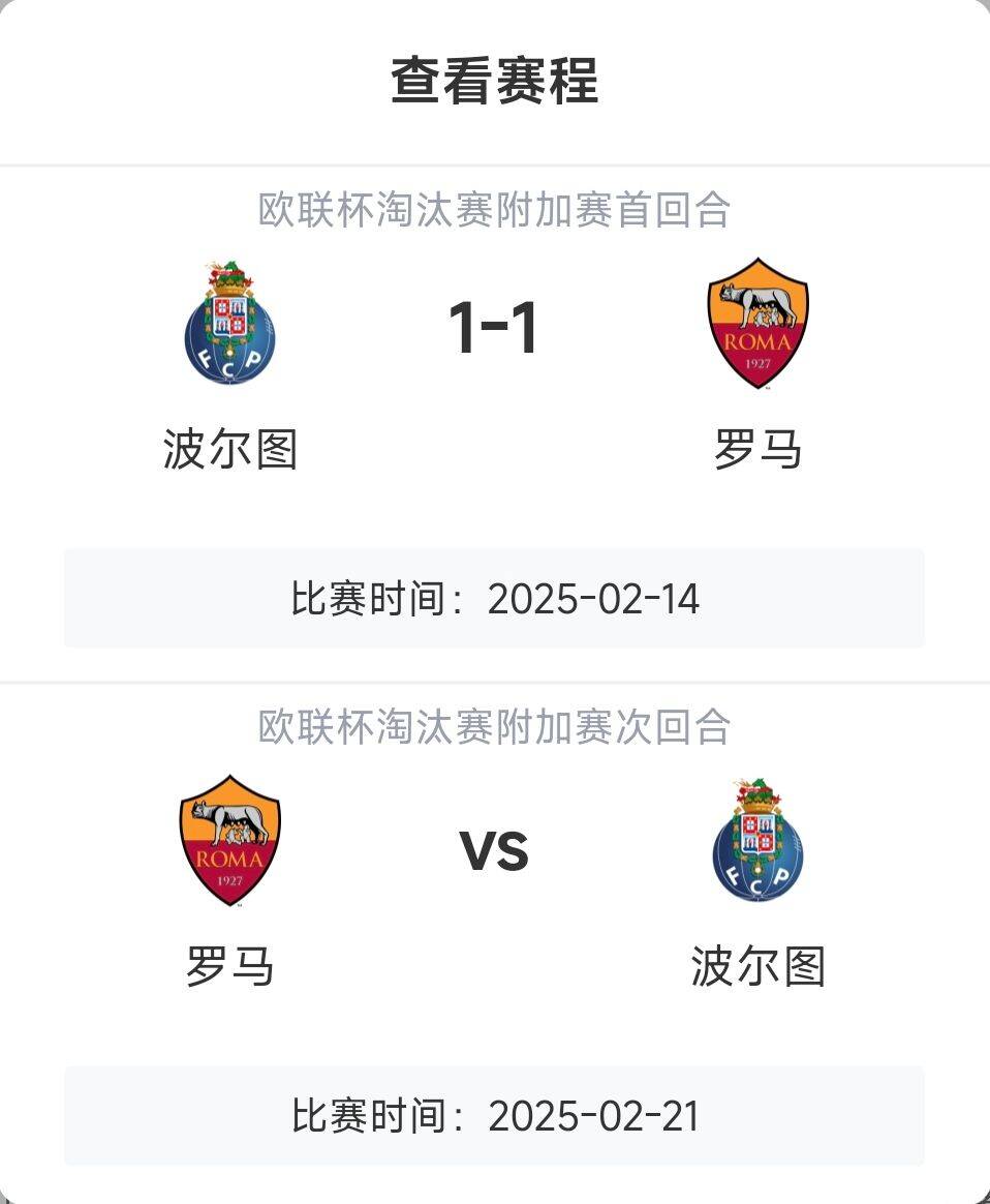  羅馬頂?shù)米?？意甲歐戰(zhàn)8隊3隊直通4隊出局，羅馬首回合1-1波爾圖
