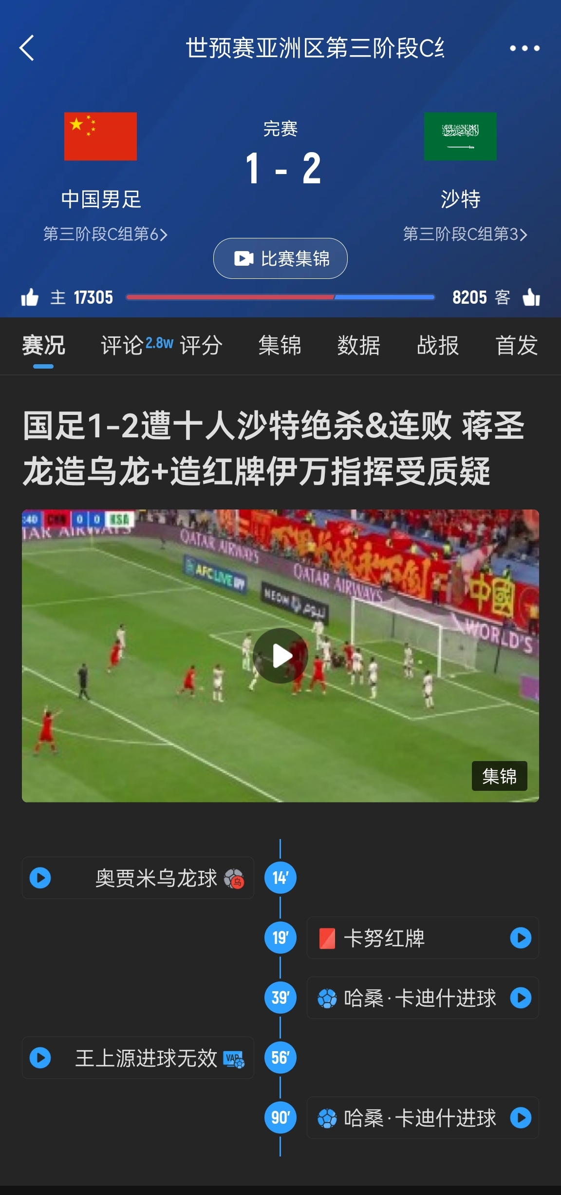  今天什么劇本？首戰(zhàn)沙特也是半場(chǎng)紅牌+蔣光太傷退，最后國(guó)足被翻
