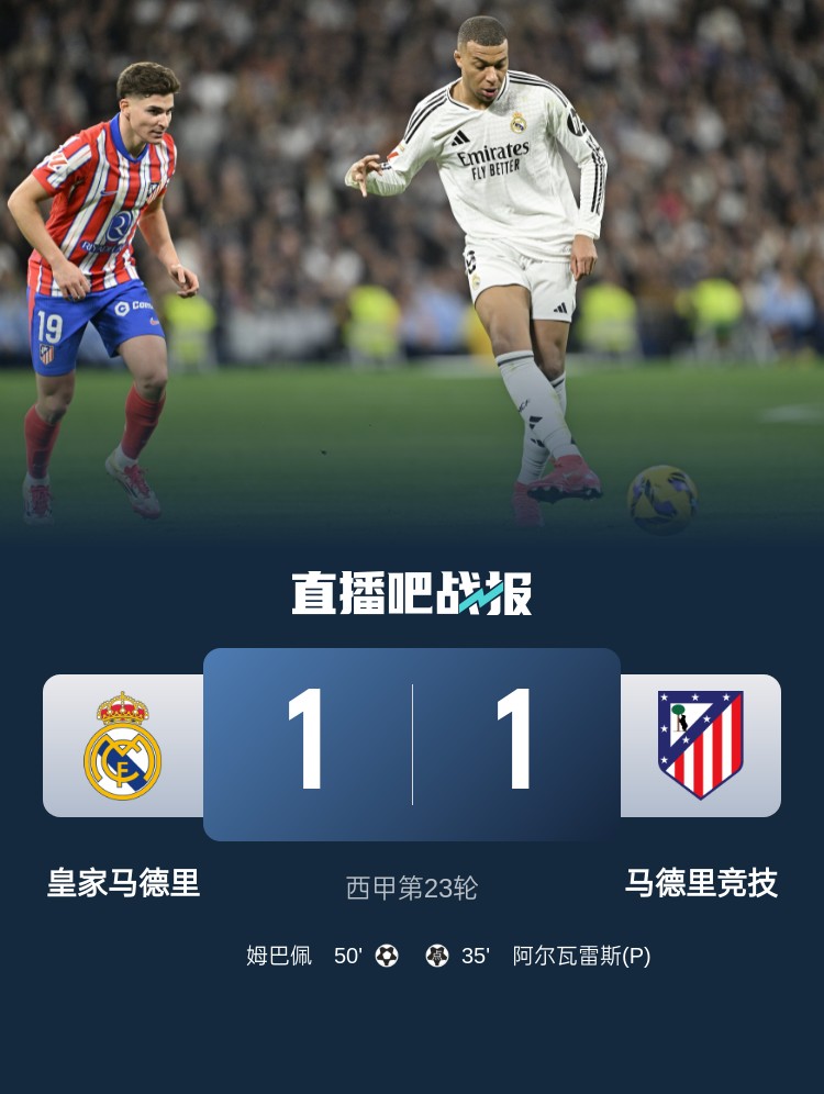  4平1負(fù)！皇馬聯(lián)賽對(duì)馬競(jìng)已5場(chǎng)不勝，4次戰(zhàn)成1-1
